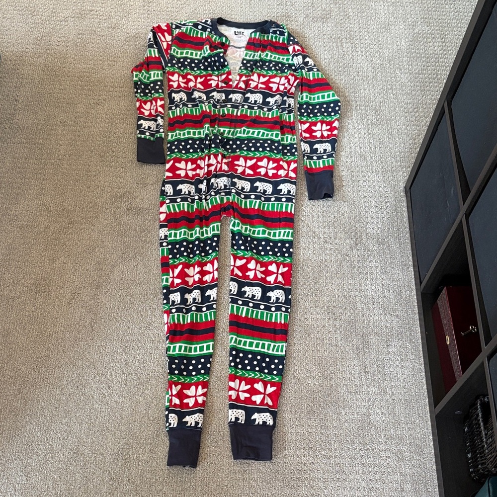 Lazy One Red, Green, and Navy Patterned Onesie